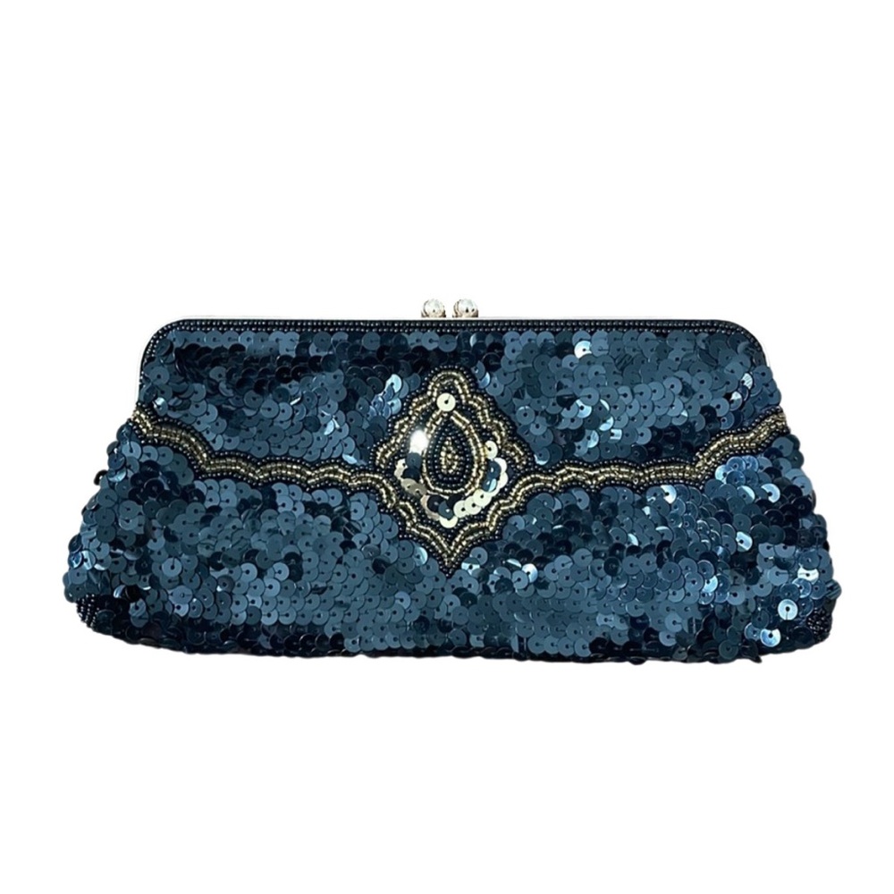 The Limited Black Sequin and Gold Beaded Clutch Handbag
